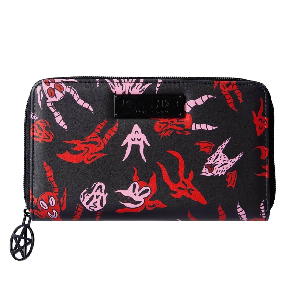 Killstar Damned Large Black Faux Leather Vegan Zip Around Wallet Card Holder NEW